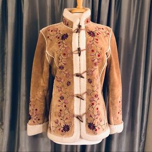 Vintage Suede & Sherpa Jacket with Embroidery